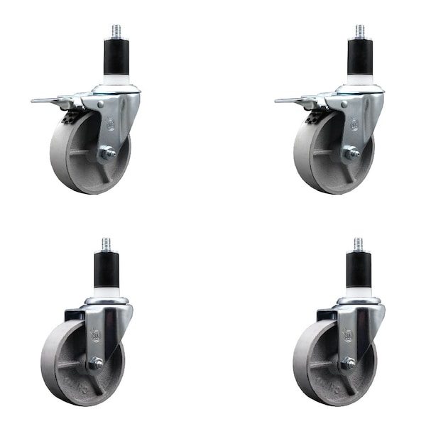 4'' Semi Steel Swivel 1-1/2'' Expanding Stem Caster Set 2 Total Lock Brakes, 4PK